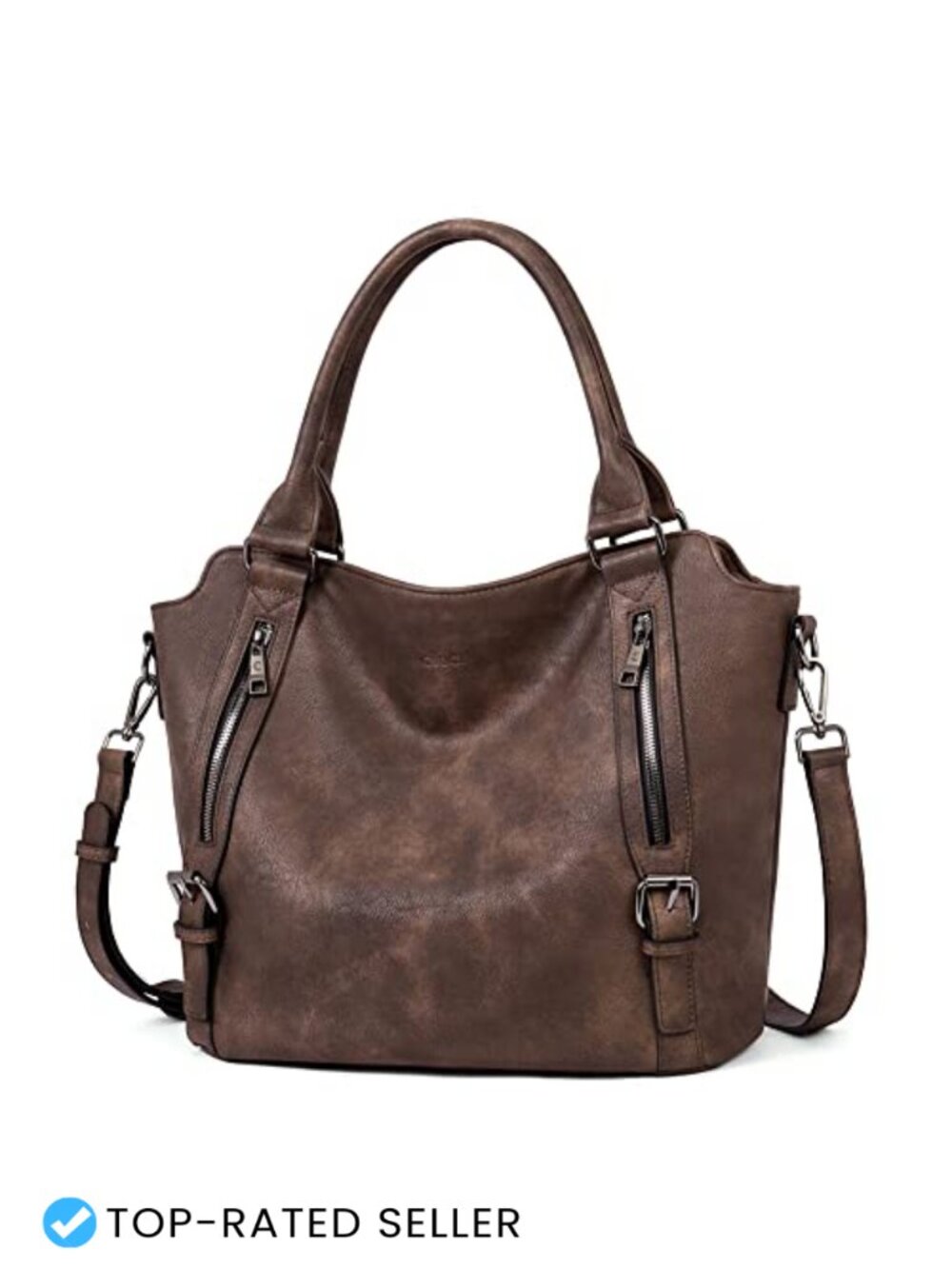 Large Vegan Leather Hobo Bag Multi-Pocket Shoulder Crossbody Purse